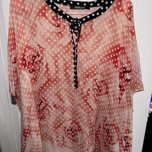 100% Silk Roberto Cavalli Pink Floral Polka Dot Women's Kaftan Blouse